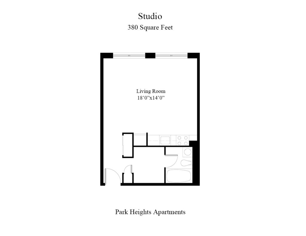 Studio apartment floor plan at Park Heights Apartments in Germantown, Philadelphia